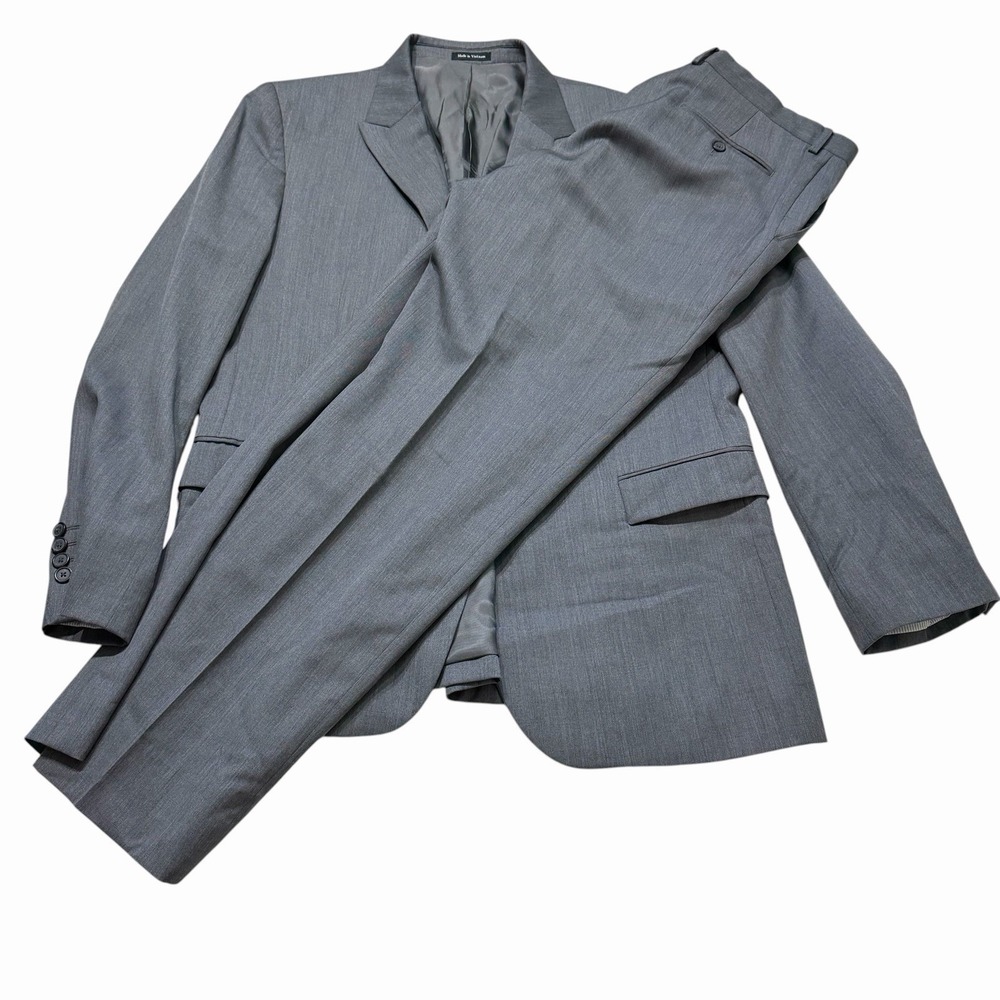 Egara Slim Fit 100% Wool Gray 2 Piece Mens Suit Jacket Pants